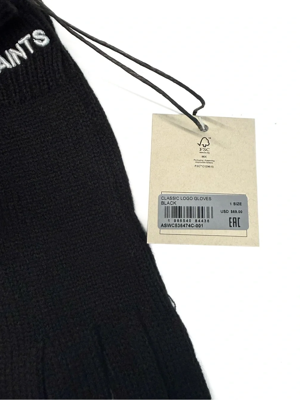All Saints Black Knit Logo Gloves NWT